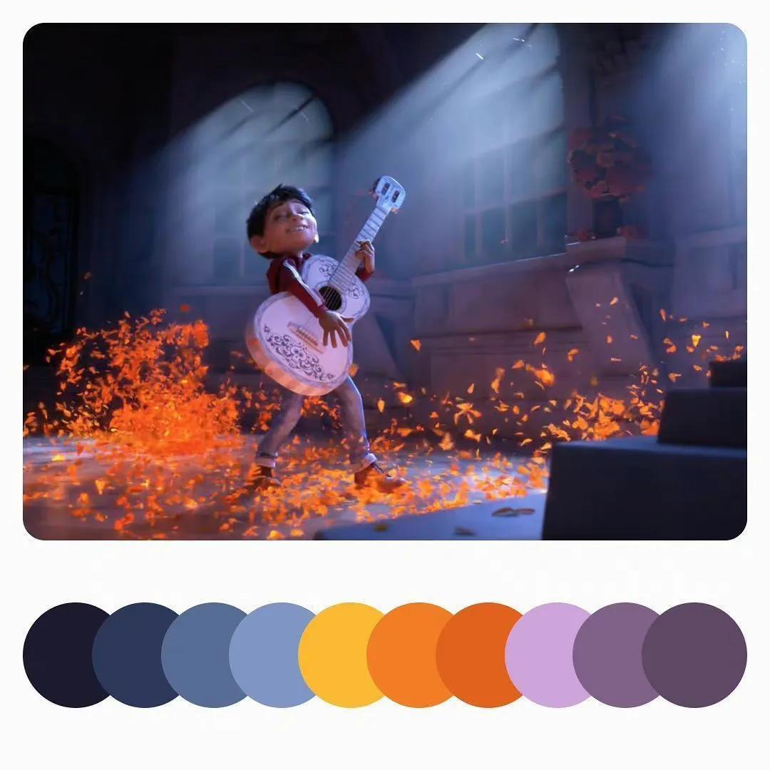 分享12张动漫的配色参考，主要是《寻梦环游记》和宫崎骏动画