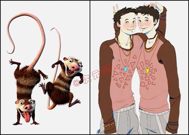 漫画师又出手“拟人”，海绵宝宝变帅气书生，功夫熊猫成白胖子！