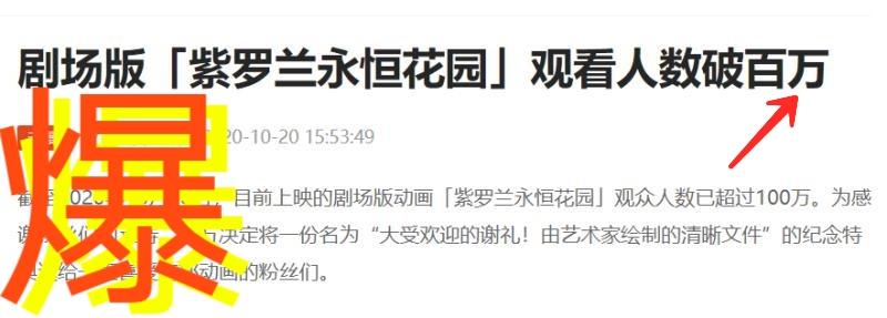 开播一月，《紫罗兰永恒花园剧场版》观看人数破百万，太能打了