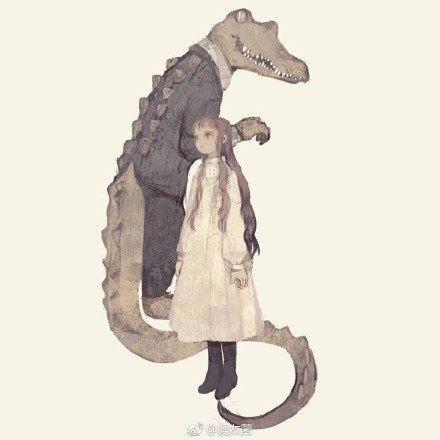 日本插画师笔下的小姐姐和鳄鱼先生，完全就是二次元的美女与野兽