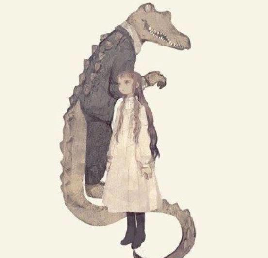 动漫：画师笔下的小姐姐和鳄鱼先生，二次元中的美女与野兽