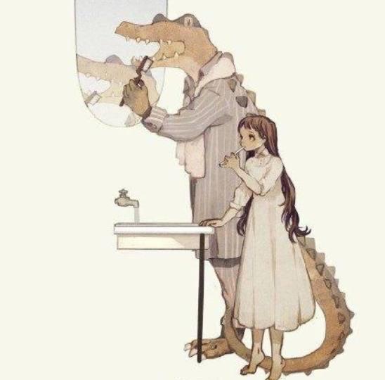 动漫：画师笔下的小姐姐和鳄鱼先生，二次元中的美女与野兽