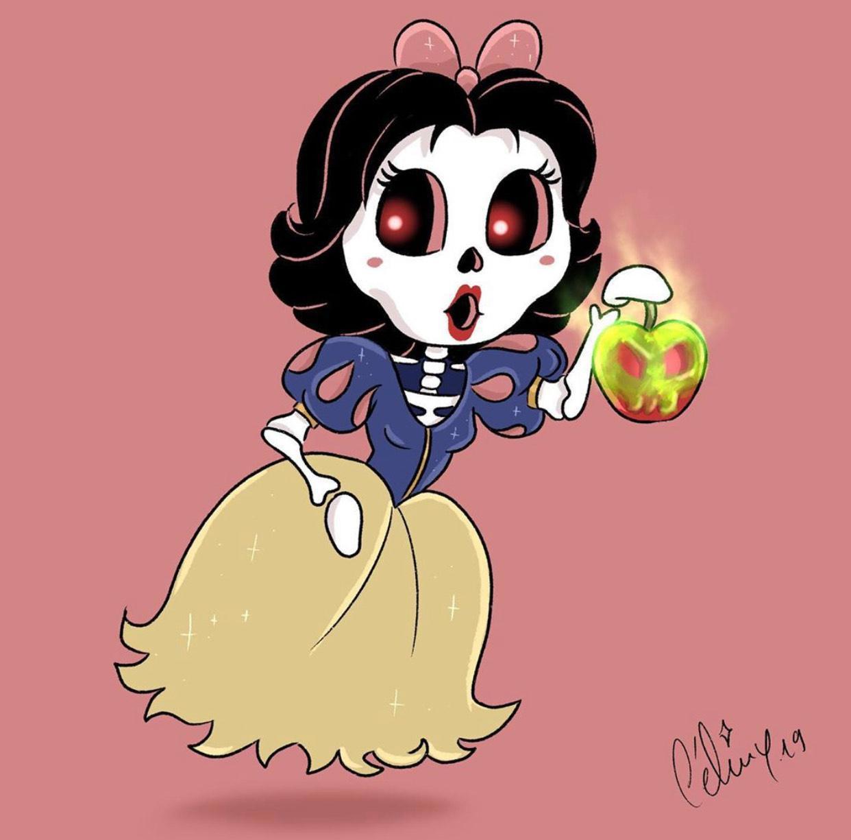 迪士尼公主也有恐怖的一面！全员变成“骷髅头”，盛世美颜不在了