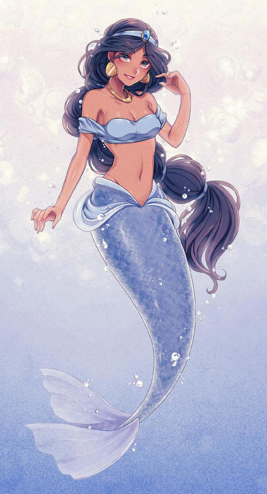 梦幻画风的美人鱼，原来全是迪士尼公主，长发公主惊艳全场