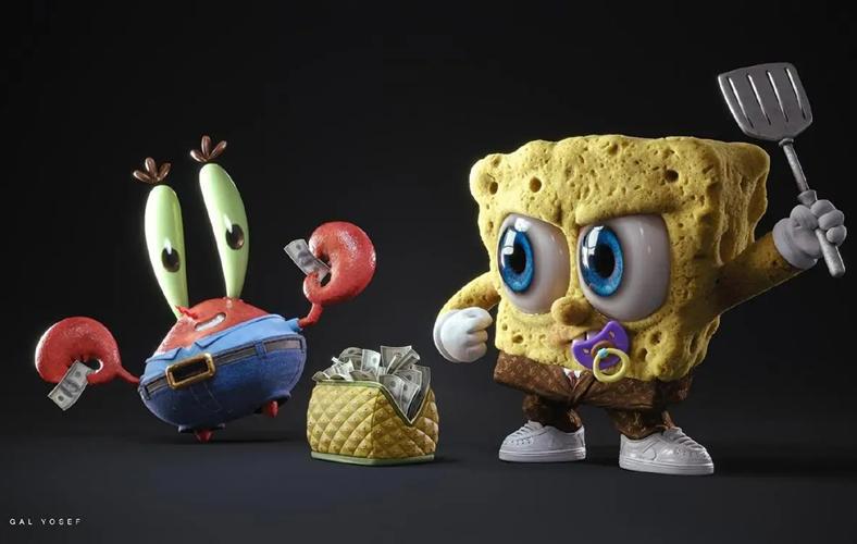 将动画角色3D化，小火龙手拿豪华球，痞老板与海绵宝宝像极了婴儿