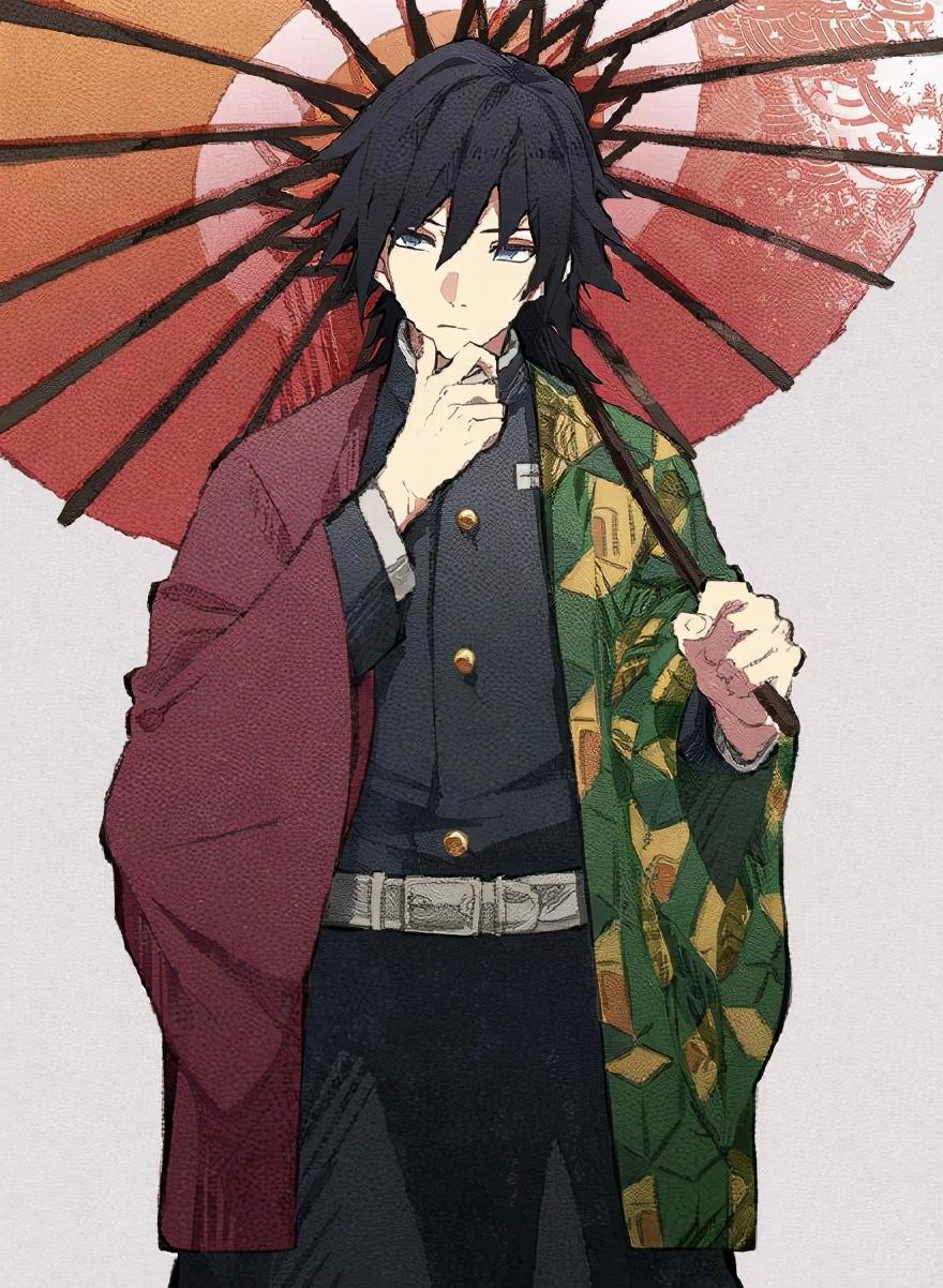 和服风的《鬼灭》主角团，善逸手持樱花独自美丽，猪头笑得像坏蛋