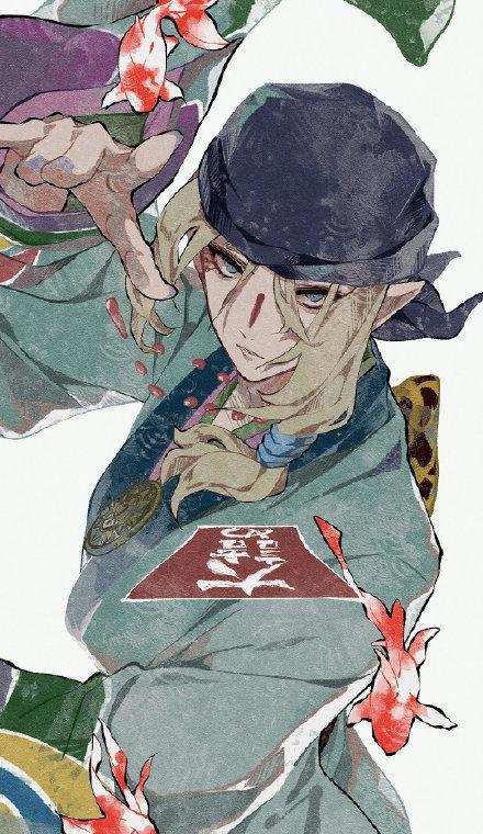 和服风的《鬼灭》主角团，善逸手持樱花独自美丽，猪头笑得像坏蛋