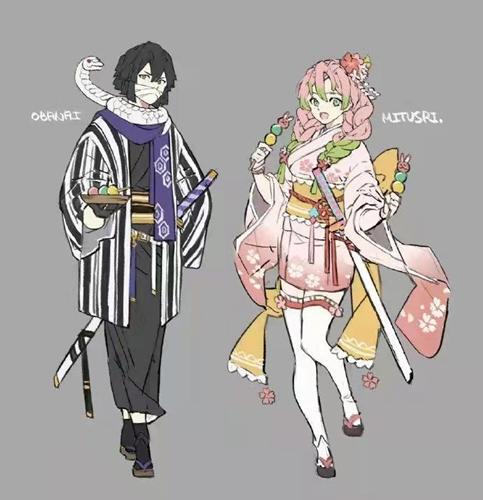 当九柱和三小强穿上和服时，善逸的画风真是爱了，蛇柱与恋柱很搭