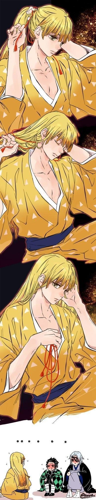 鬼灭之刃，长发三小强，炭治郎可爱，我妻善逸是什么神仙颜值啊！