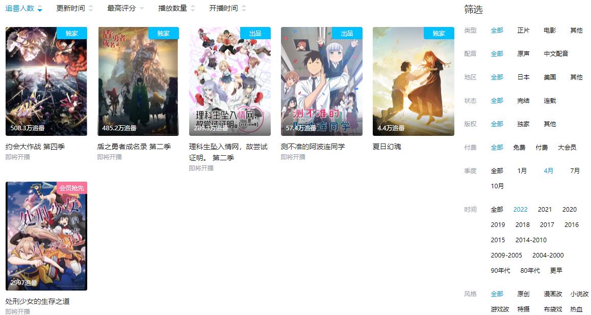 2022年四月新番追番指南：小破站6部，爱奇艺2部