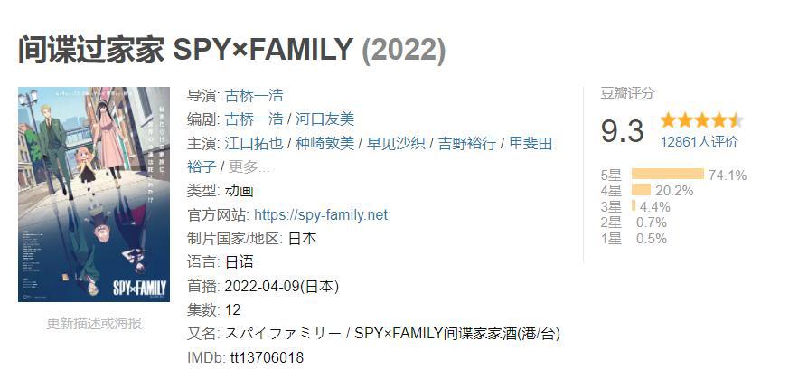 谁是最强4月新番？有5部豆瓣超9.0分，《间谍过家家》只能排第3！