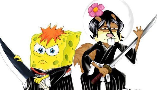 海绵宝宝乱入各种动漫，鸣人苦无插汉堡，一护手抚斩魄刀