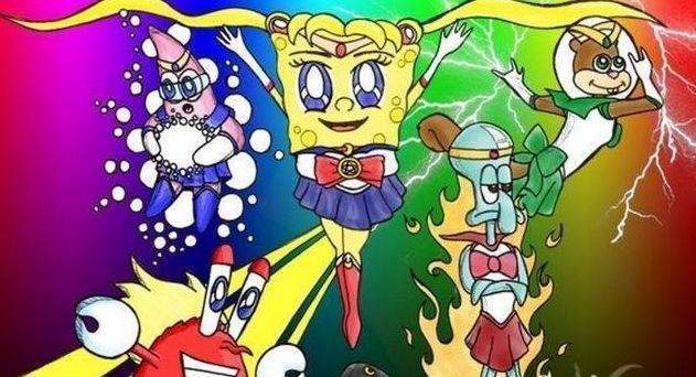 海绵宝宝乱入各种动漫，鸣人苦无插汉堡，一护手抚斩魄刀