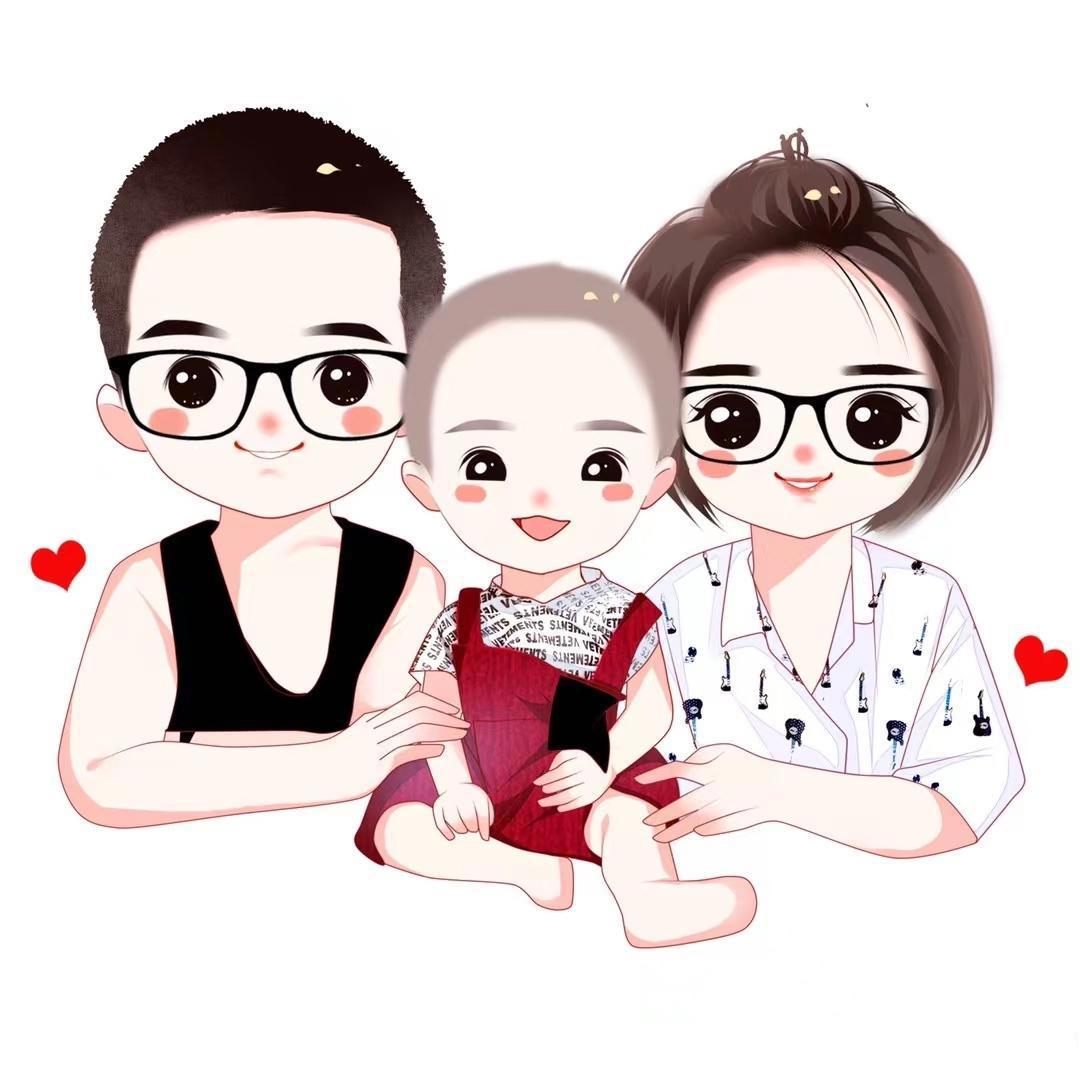 唯美漫画头像，一家三口、四口、五口手绘全家福图片
