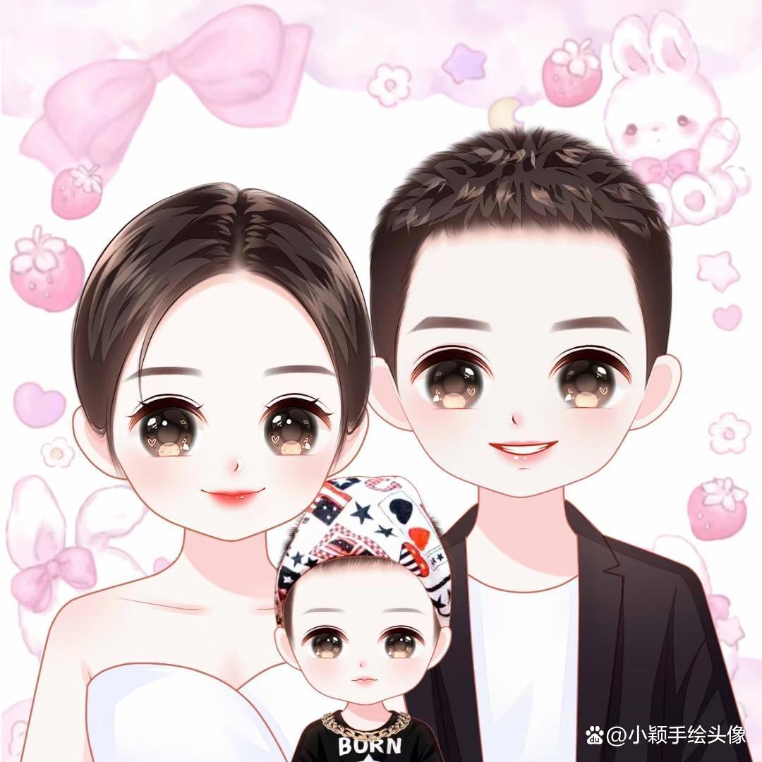 全家福动漫头像，儿女的数量，决定着家庭的幸福