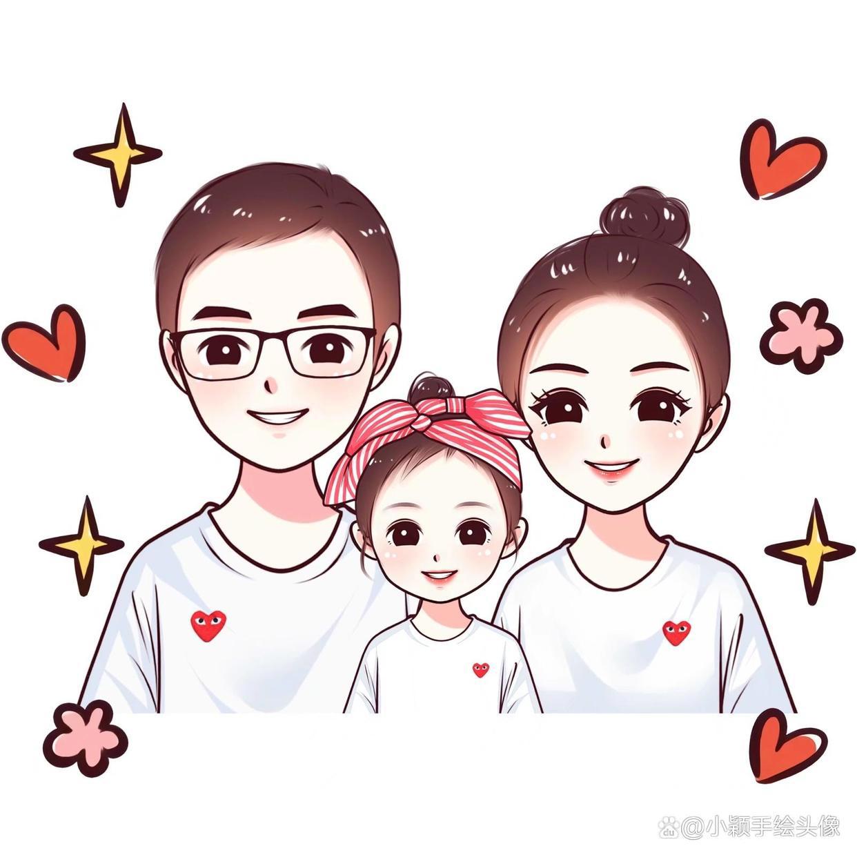 全家福动漫头像，儿女的数量，决定着家庭的幸福