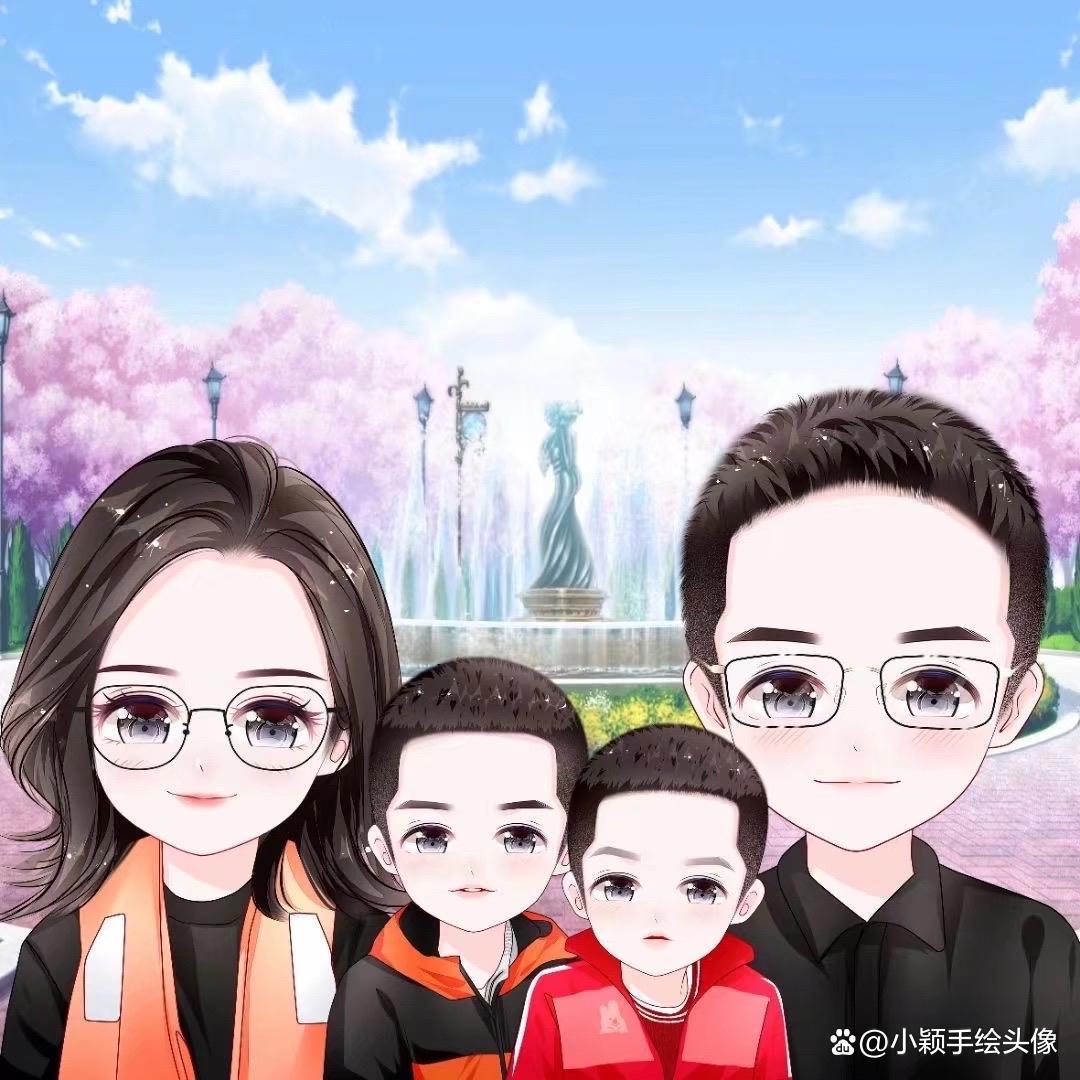全家福动漫头像，儿女的数量，决定着家庭的幸福