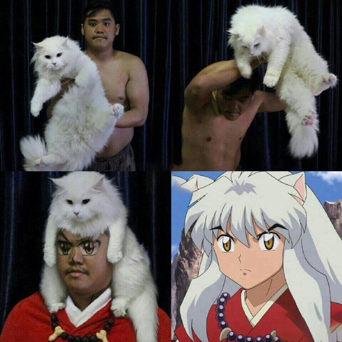 大白猫Cos的犬夜叉，破鞋也能做出神龙特效，看看他的神奇想法