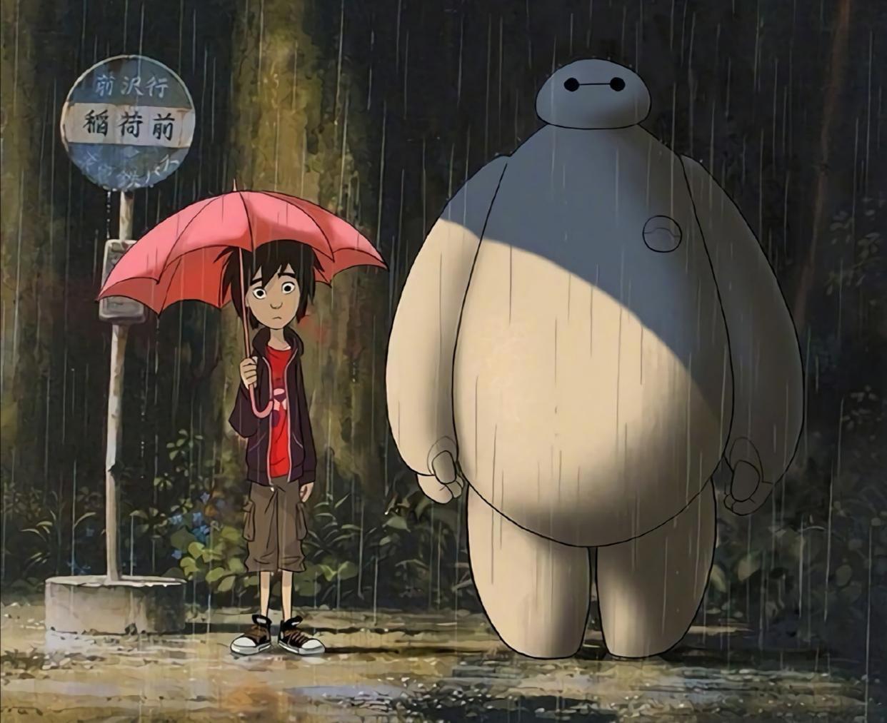 动漫中的人物神还原龙猫中的经典场景，大白版的龙猫很暖心！