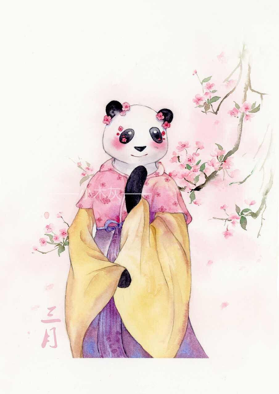 以“熊猫”为本体，用鲜花做装饰，展现中国风的“12月份拟人化”