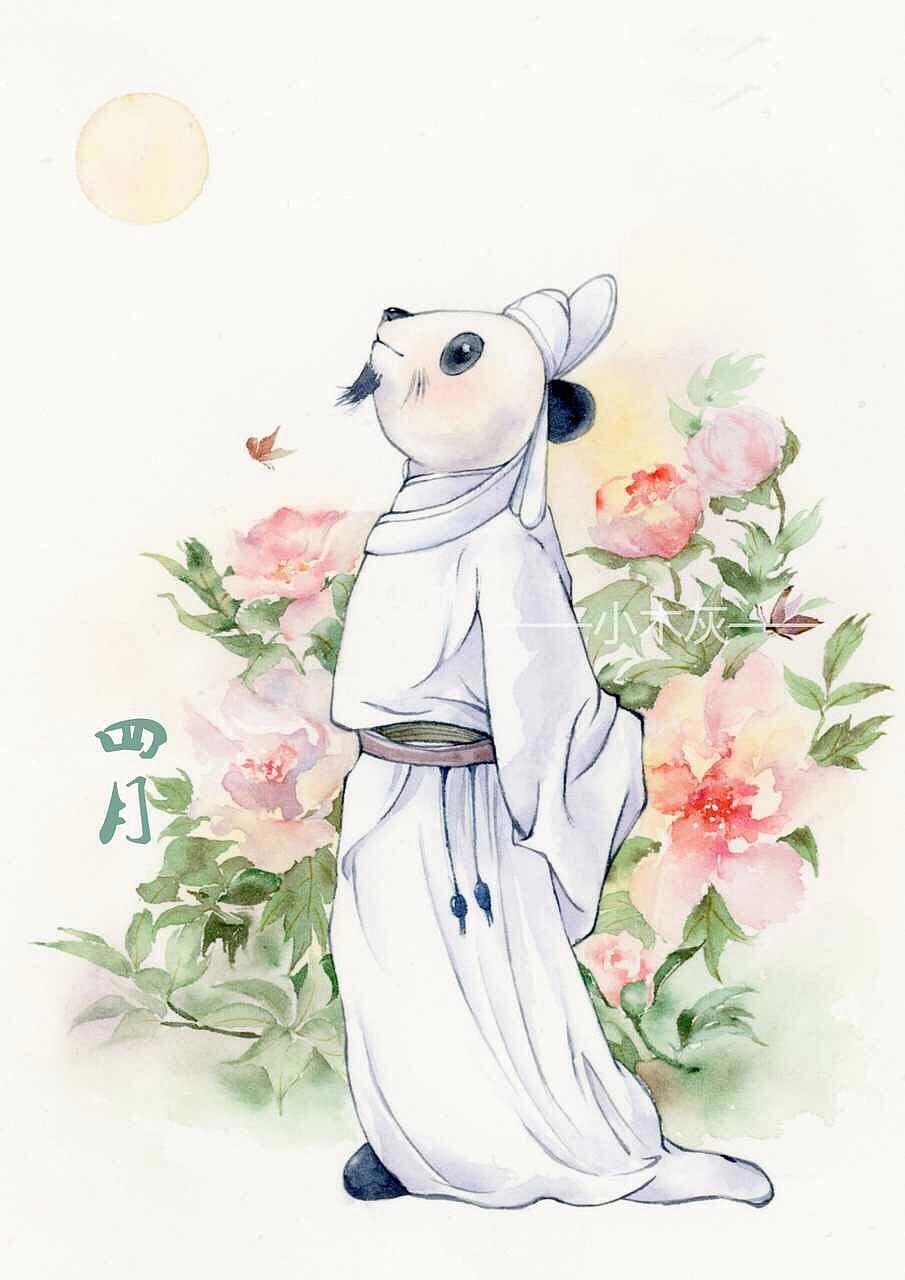 以“熊猫”为本体，用鲜花做装饰，展现中国风的“12月份拟人化”