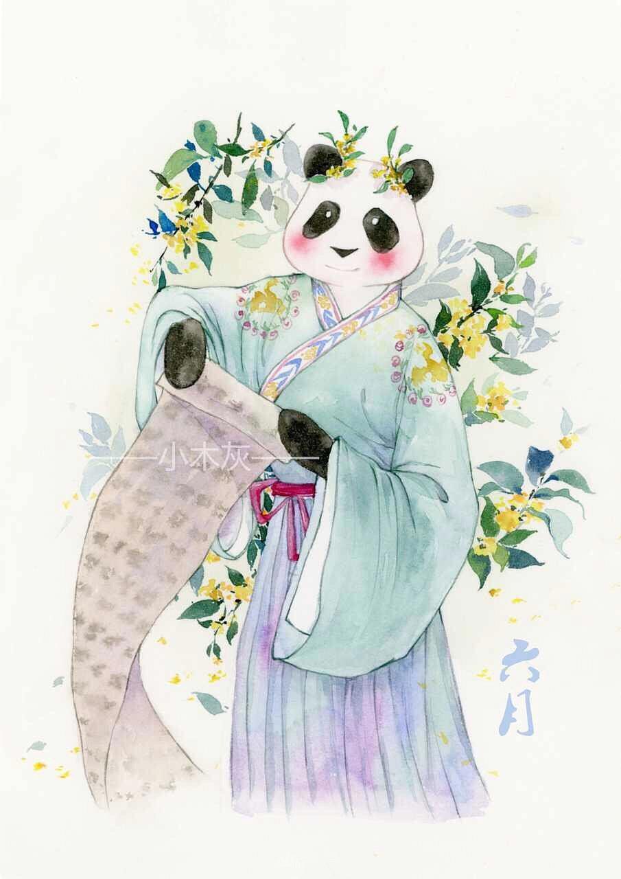 以“熊猫”为本体，用鲜花做装饰，展现中国风的“12月份拟人化”