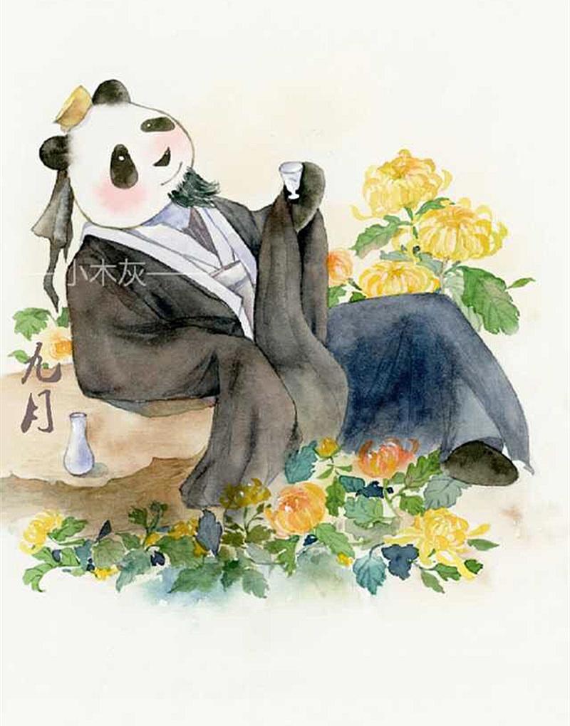 以“熊猫”为本体，用鲜花做装饰，展现中国风的“12月份拟人化”