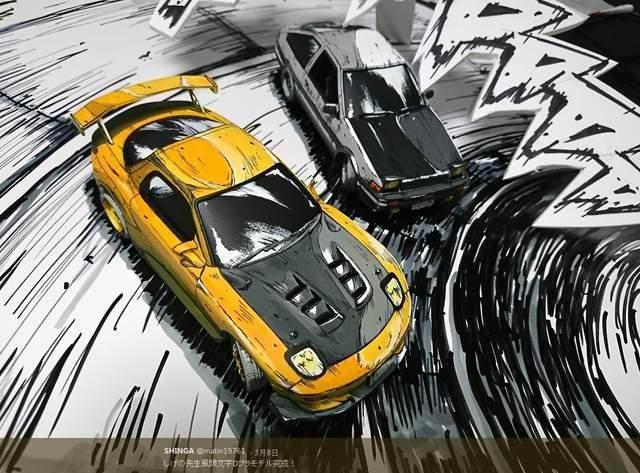 头文字D漫画风涂装，这样的上色更有赛场的紧张感！