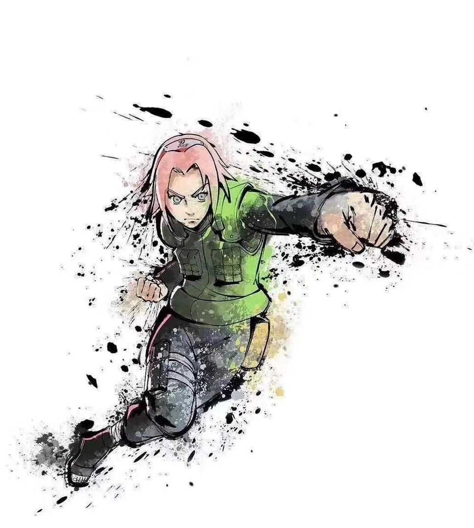 《火影忍者》水墨壁纸，春野樱英气十足，波风水门帅炸了