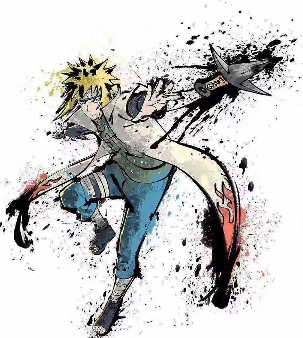 《火影忍者》水墨壁纸，春野樱英气十足，波风水门帅炸了