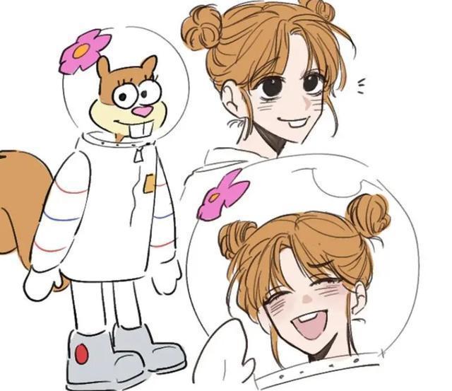 海绵宝宝：主角团拟人形象，妥妥的日漫风，珊迪原来是大美女